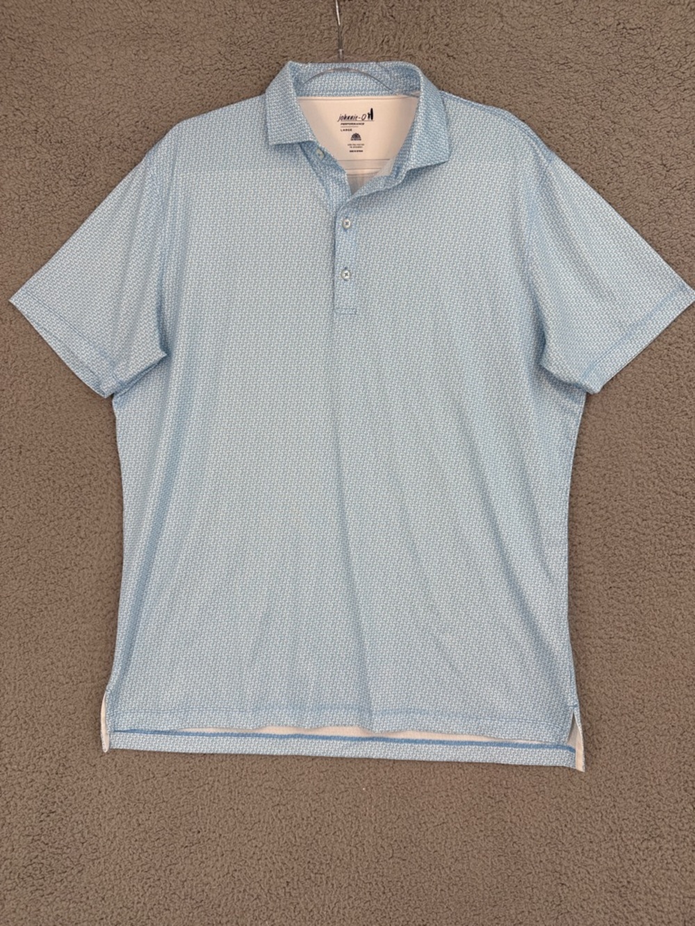 johnnie-O Island Times Men’s Large polo shirt Sky Blue Micro-Pattern Performance